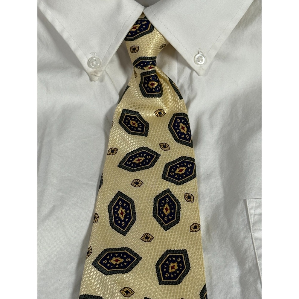 VTG NWT Silk Robert Stewart‎ Tie Beige USA Geometric Shapes Red Blue Green